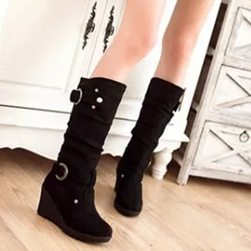 Funki Findz | Boots | Women's Mid-Calf Suede Wedge Stud Boot