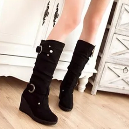 Funki Findz | Boots | Women's Mid-Calf Suede Wedge Stud Boot