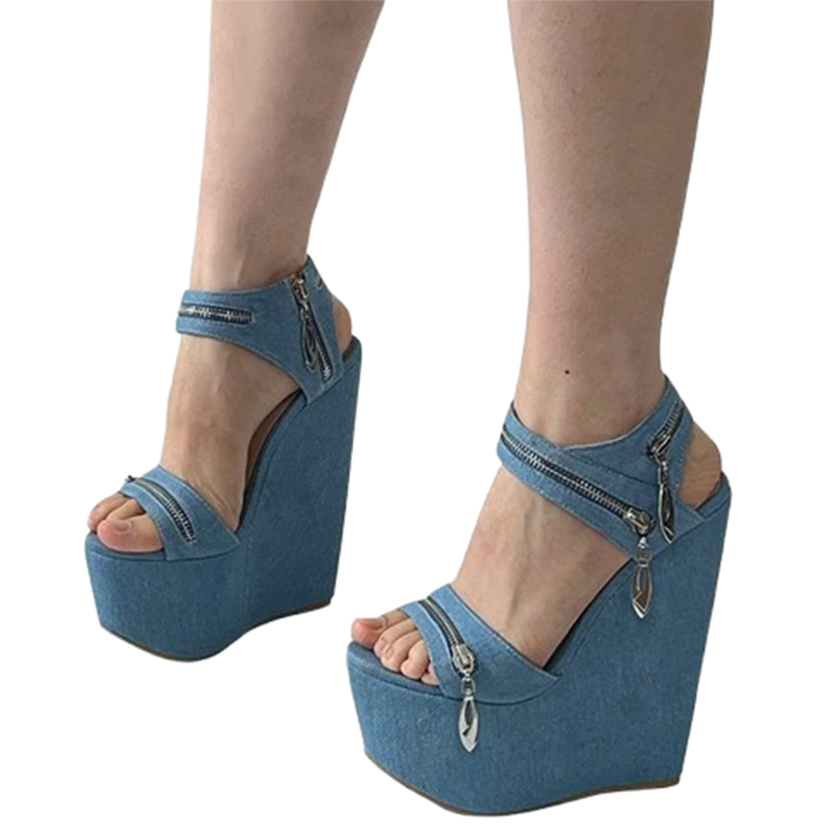 Funki Findz | Shoes | Women's Denim Zipper Plaform Sandals