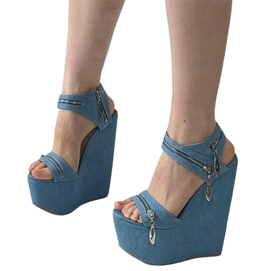 Funki Findz | Shoes | Women's Denim Zipper Plaform Sandals