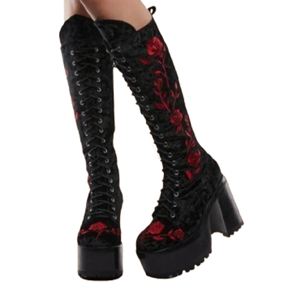 Funki Findz | Boots | Women's Red Buckle Strap Platform Boots