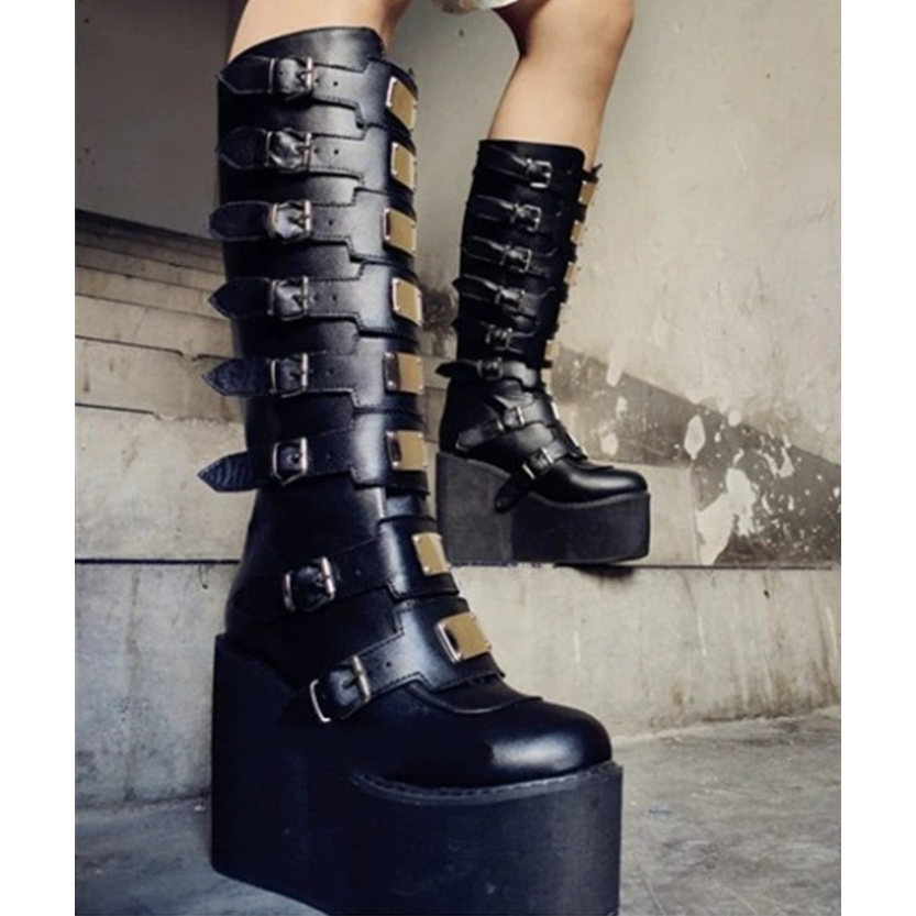 Funki Findz | Boots | Women's High Platform Wedge Buckle Boot