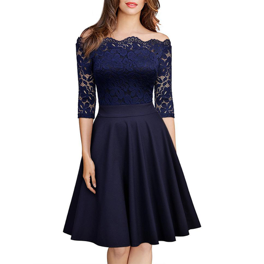 Funki Findz | Dresses | Women's Elegant Lace Chiffon Midi Dress