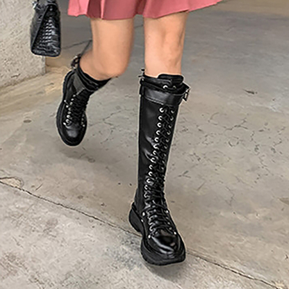 Funki Findz | Boots | Women's White Knee High Lace Up Boots