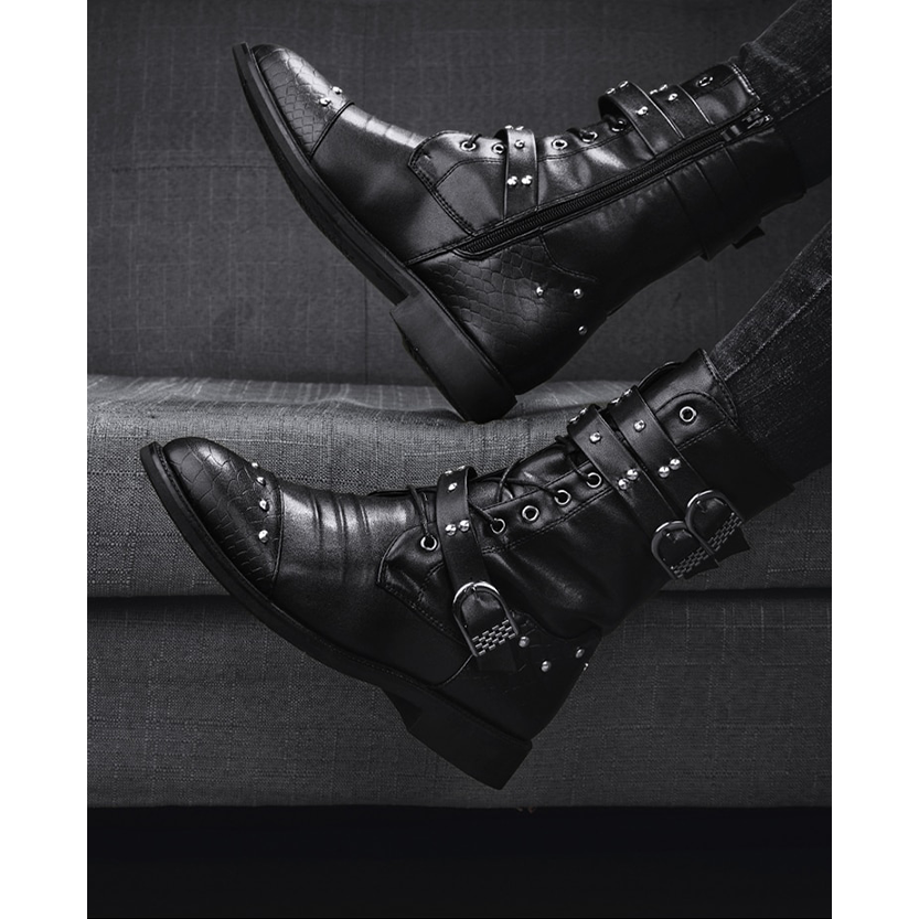 Funki Findz | Boots | Men's Leather Lace Up Buckle Strap Boots