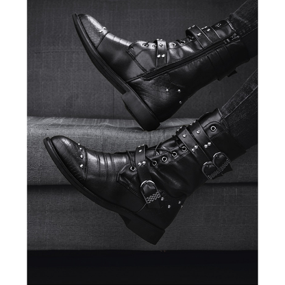 Funki Findz | Boots | Men's Leather Lace Up Buckle Strap Boots