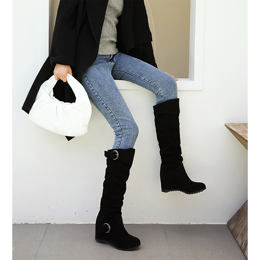 Funki Findz | Boots | Women's Mid-Calf Suede Wedge Boot