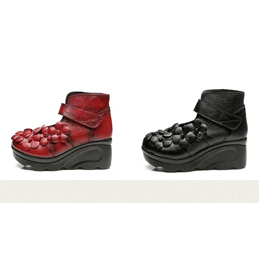 Funki Findz | Shoes | Women's Cute Red Flower Leather Wedges