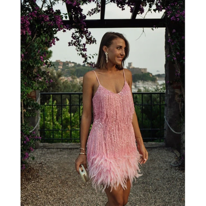 Funki Findz | Dresses | Women's Sequin Feather Fringe Dress