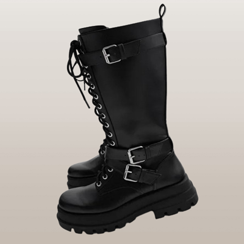 Funki Findz | Boots | Women's Knee High Silver Chain Biker Boot