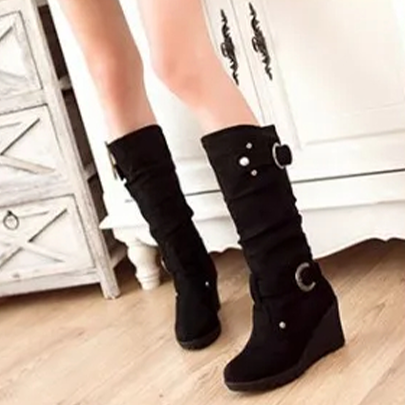 Funki Findz | Boots | Women's Mid-Calf Suede Wedge Stud Boot