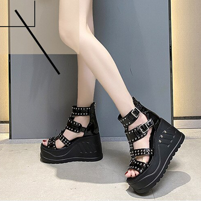 Funki Findz | Shoes | Women's Gothic Punk Rivet Wedge Sandal