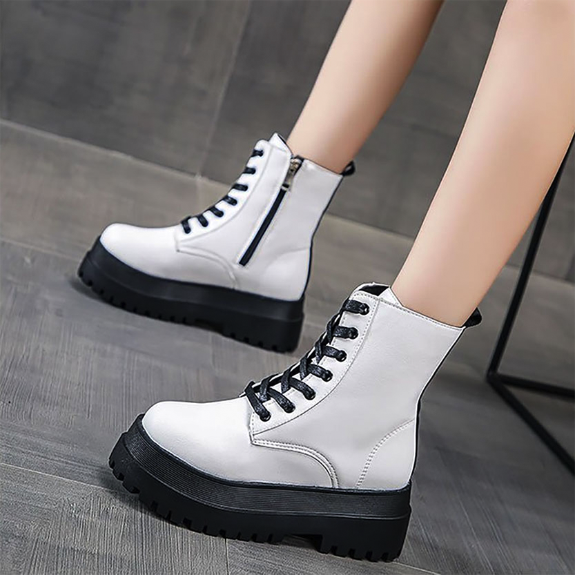 Funki Findz | Boots | Women's White Platform Ankle Boots