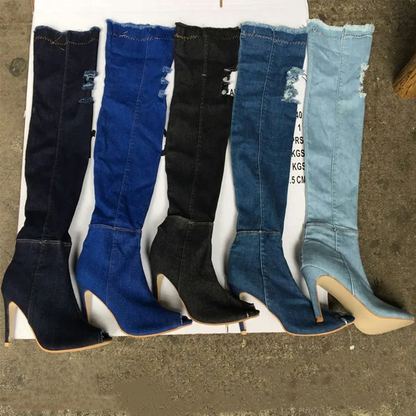 Funki Findz | Boots | Women's Denim Over Knee Stiletto Boots
