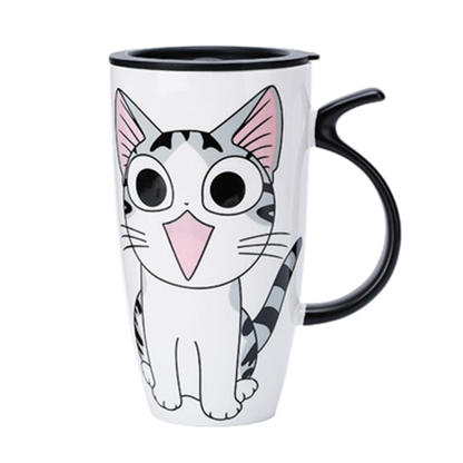 Funki Findz | Mugs | Large Ceramics Cat Mug | Spoon Lid | 20oz