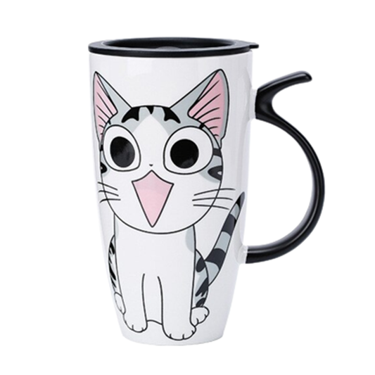 Funki Findz | Mugs | Large Ceramics Cat Mug | Spoon Lid | 20oz