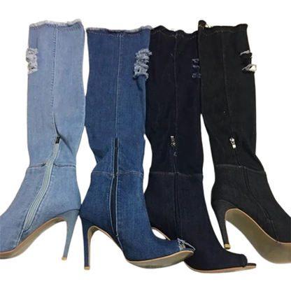 Funki Findz | Boots | Women's Denim Over Knee Stiletto Boots