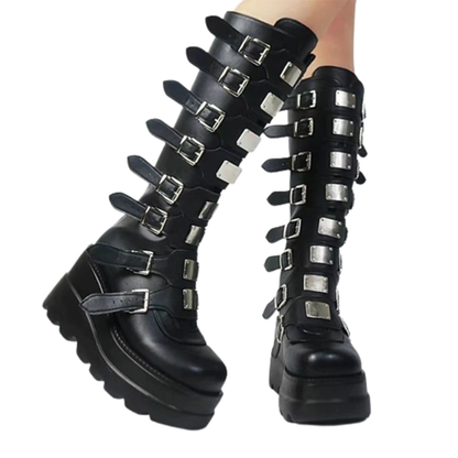 Funki Findz | Boots | Women's Punk Buckle Strap Platform Boots