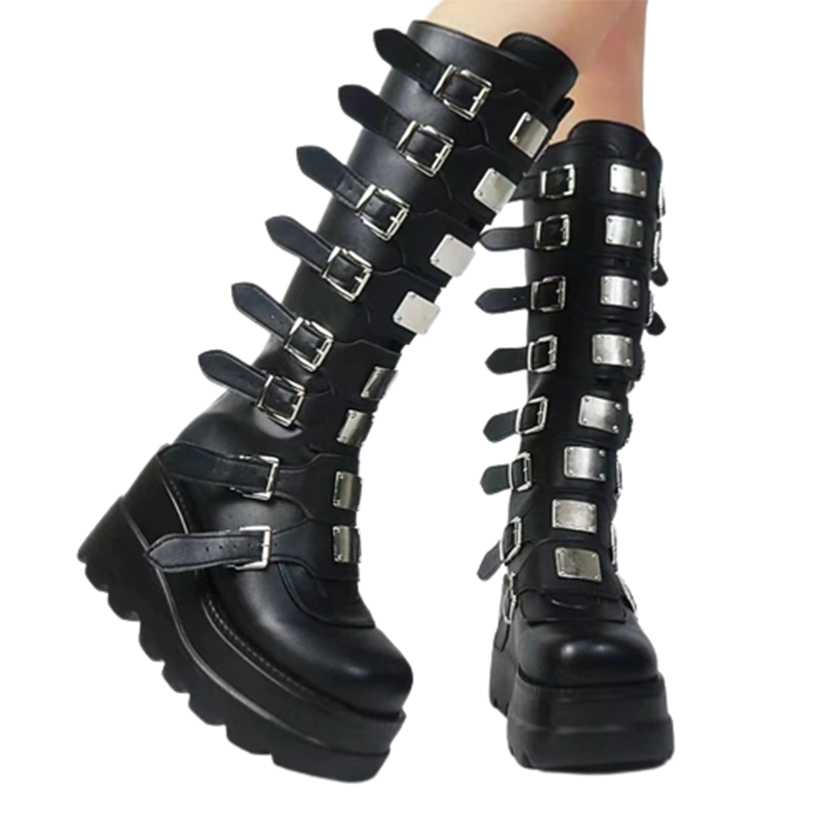 Funki Findz | Boots | Women's Punk Buckle Strap Platform Boots