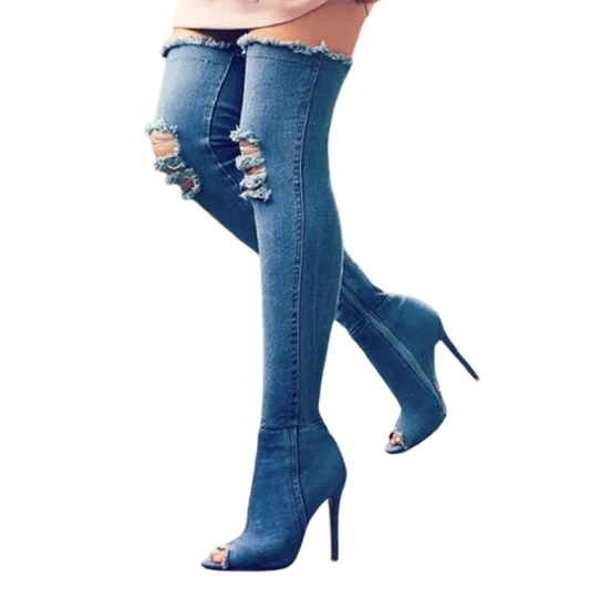 Funki Findz | Boots | Women's Denim Over Knee Stiletto Boots