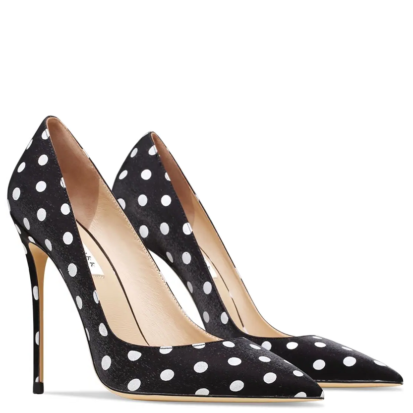 Funki Findz | Shoes | Women's Silk Polka Dot Pointed Toe Heels