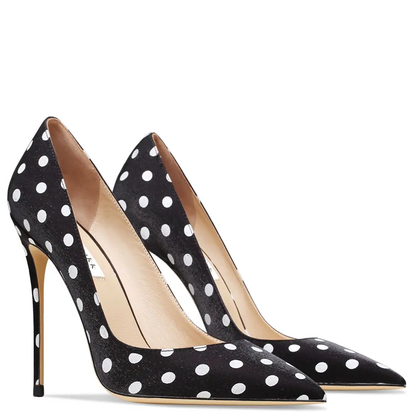 Funki Findz | Shoes | Women's Silk Polka Dot Pointed Toe Heels