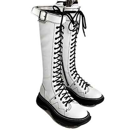 Funki Findz | Boots | Women's White Knee High Lace Up Boots
