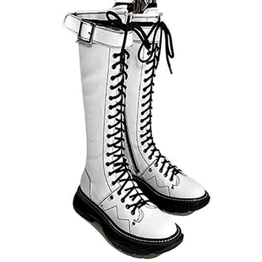 Funki Findz | Boots | Women's White Knee High Lace Up Boots