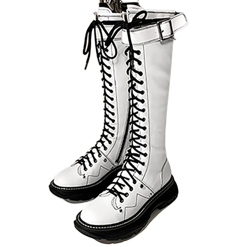 Funki Findz | Boots | Women's White Knee High Lace Up Boots