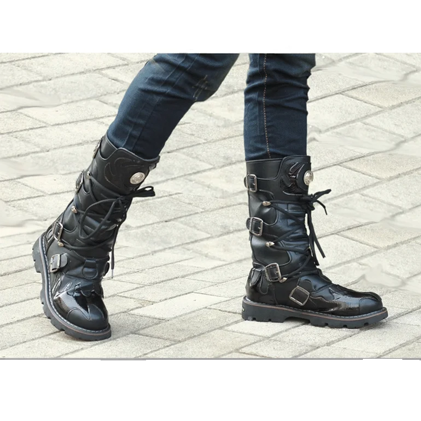 Funki Findz | Boots | Men's Knee-High Combat Motorcycle Boots