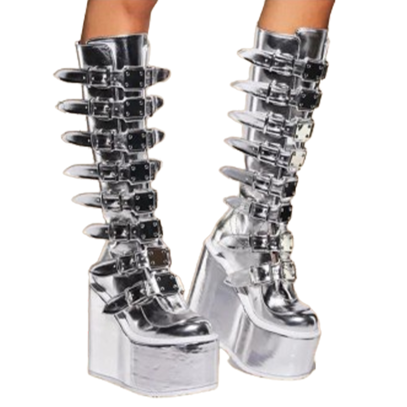 Funki Findz | Boots | Women's Red Buckle Strap Platform Boots