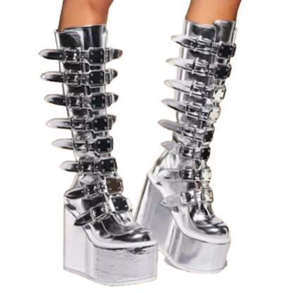 Funki Findz | Boots | Women's Red Buckle Strap Platform Boots