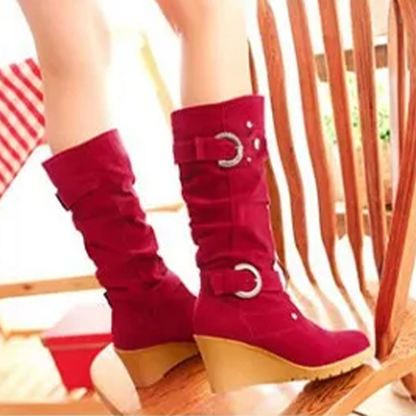 Funki Findz | Boots | Women's Mid-Calf Suede Wedge Stud Boot