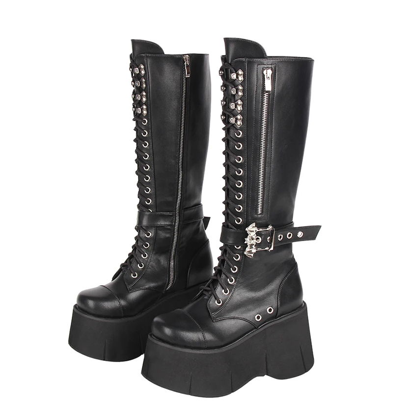 Funki Findz | Boots | Women's Goth Zip Buckle Motorcycle Boot
