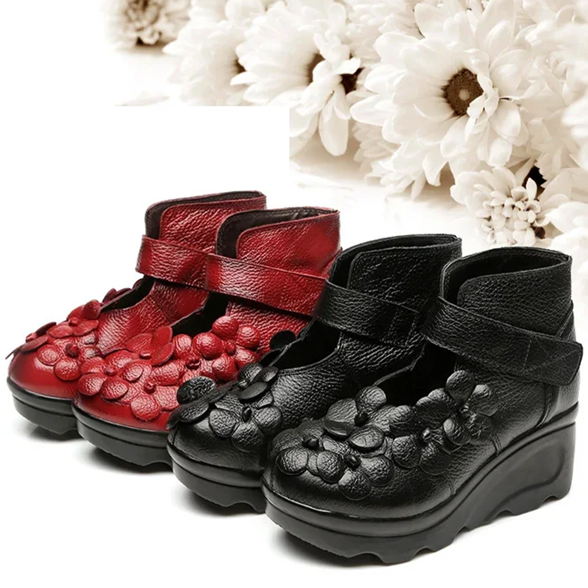 Funki Findz | Shoes | Women's Cute Red Flower Leather Wedges