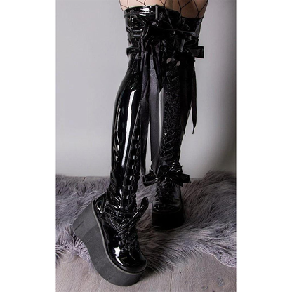 Funki Findz | Boots | Women's Lace Up Bow Over the Knee Boots