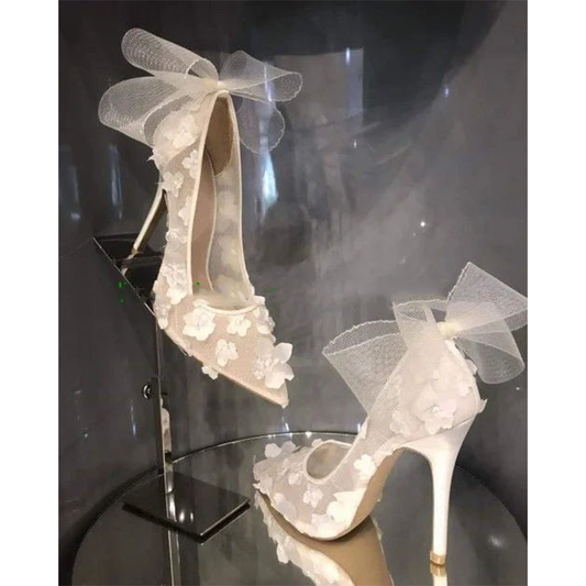 Funki Findz | Shoes | Women's Bow Knot Mesh Bridal Stilettos