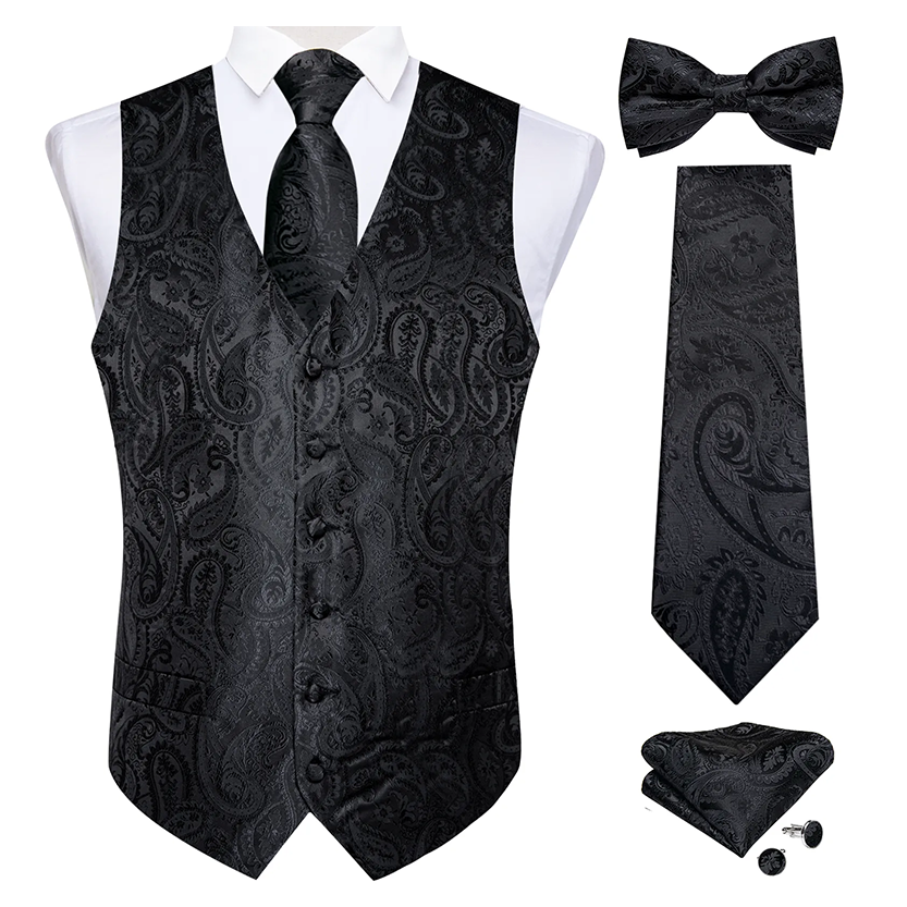 Funki Findz | Vests | Men's Formal 5 Pcs Silk Waistcoat Tie Sets