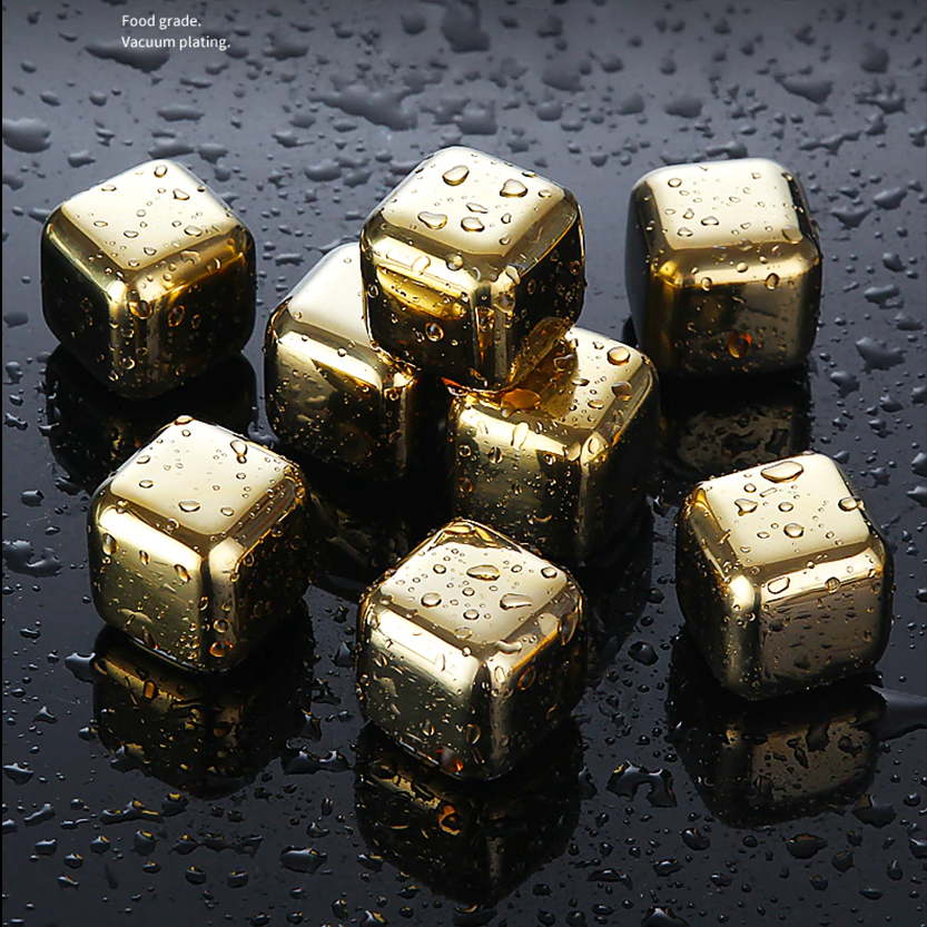 Funki Findz | Whisky Stones | Gold Stainless Steel Ice Cube Sets
