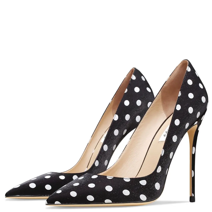 Funki Findz | Shoes | Women's Silk Polka Dot Pointed Toe Heels