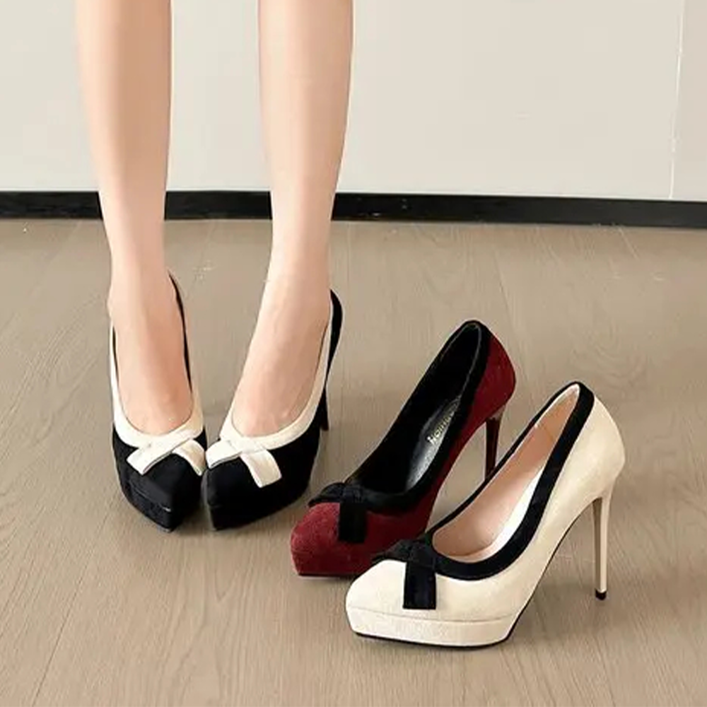 Funki Findz | Shoes | Women's Suede Bow Tie Platorm Heels