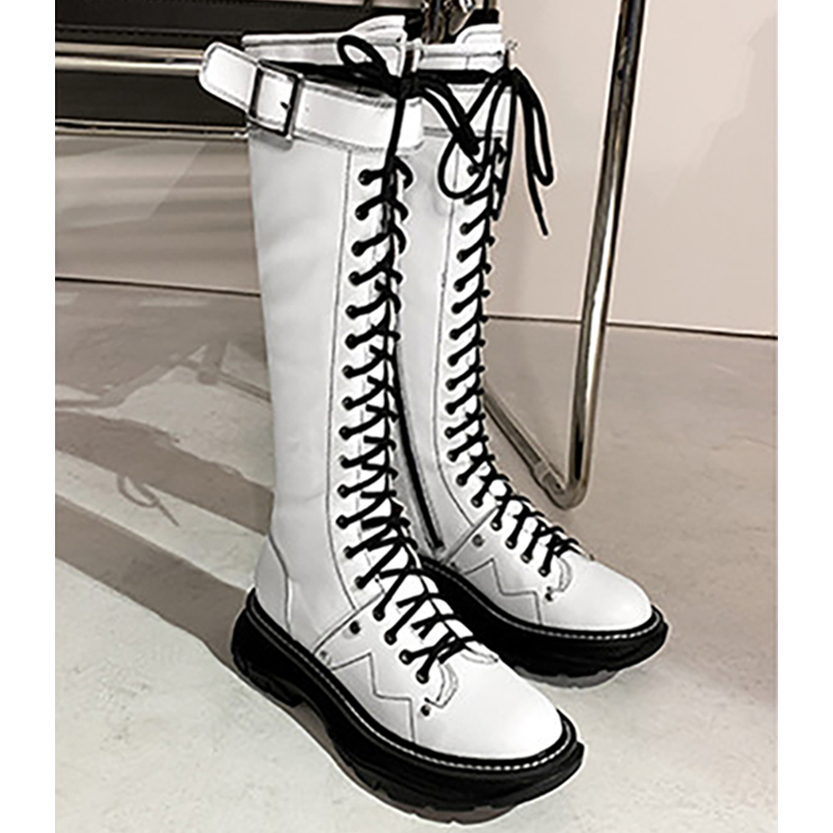 Funki Findz | Boots | Women's White Knee High Lace Up Boots
