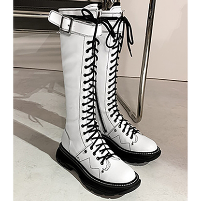 Funki Findz | Boots | Women's White Knee High Lace Up Boots
