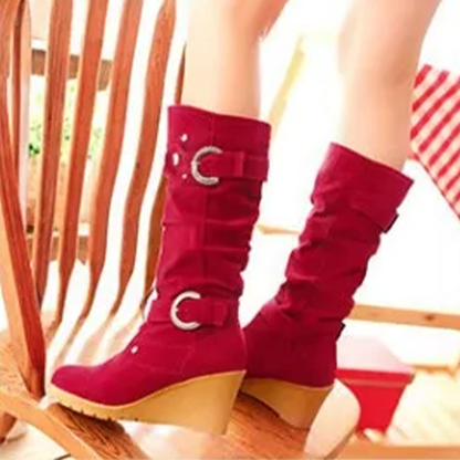 Funki Findz | Boots | Women's Mid-Calf Suede Wedge Stud Boot