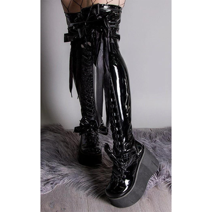 Funki Findz | Boots | Women's Lace Up Bow Over the Knee Boots
