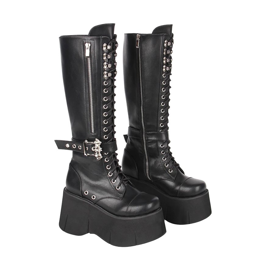 Funki Findz | Boots | Women's Goth Zip Buckle Motorcycle Boot