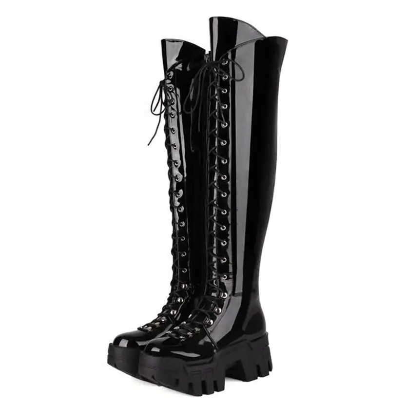 Funki Findz | Boots | Women's Platform Over Knee Lace Up Boot