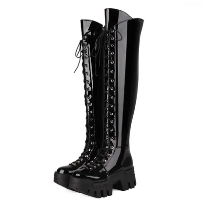 Funki Findz | Boots | Women's Platform Over Knee Lace Up Boot