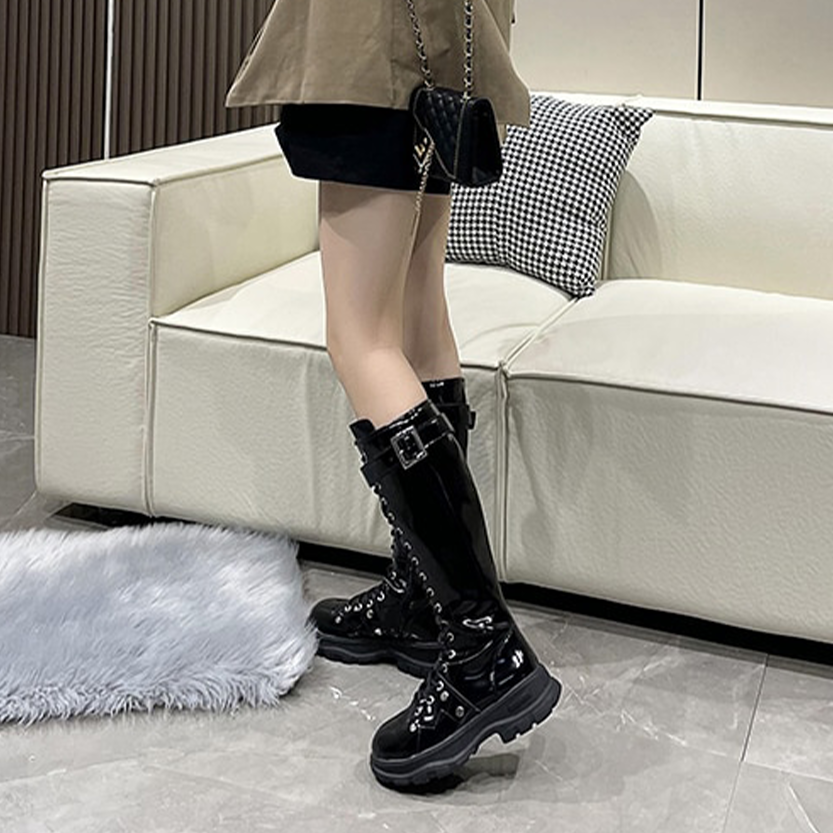 Funki Findz | Boots | Women's Patent Buckle Strap Lace Up Boot