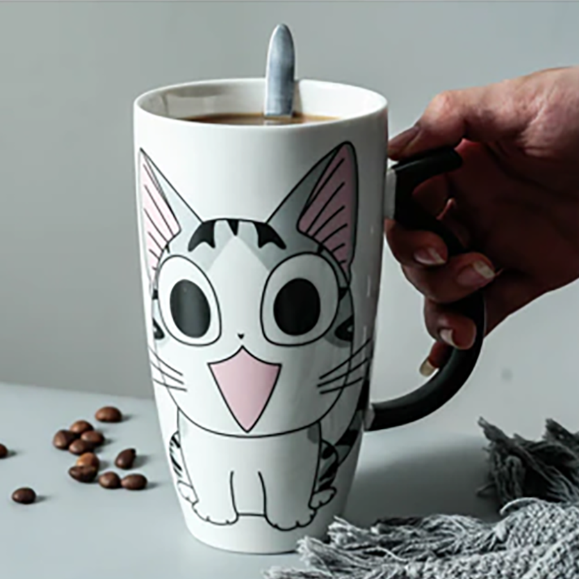 Funki Findz | Mugs | Large Ceramics Cat Mug | Spoon Lid | 20oz